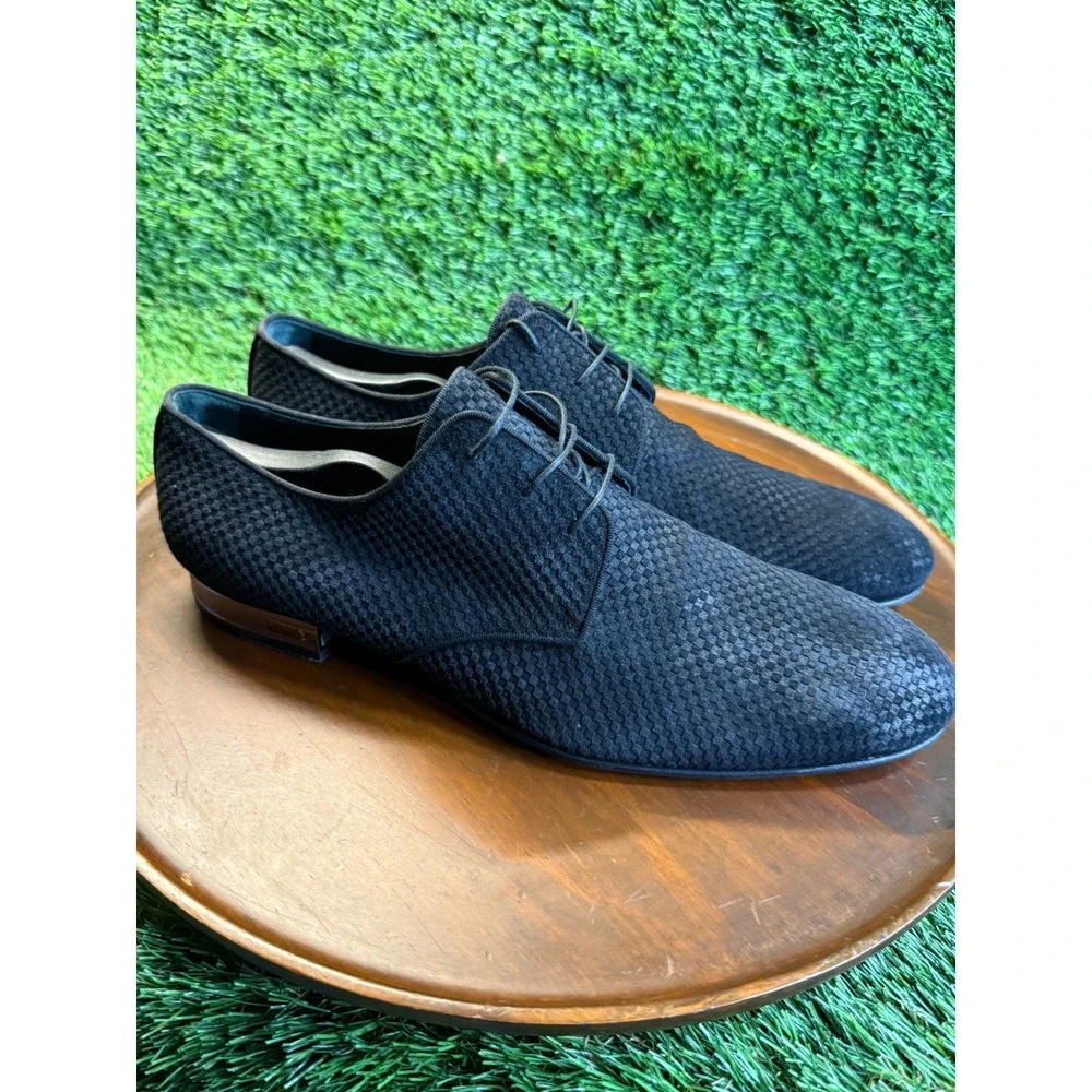 Louis Vuitton Black Damier Infini Suede Derby Dress Shoes LV Logo Heel Italy